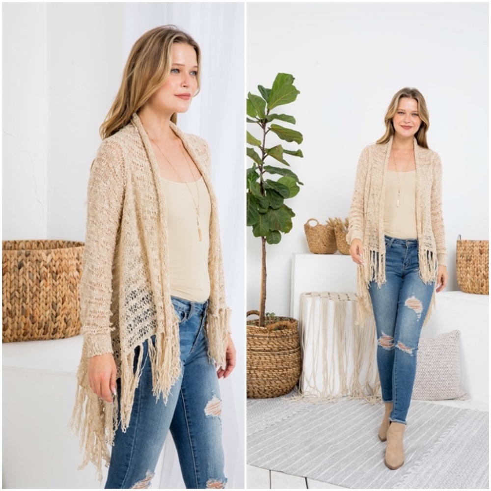 #29 Cream fringe Cardigan knit sweater